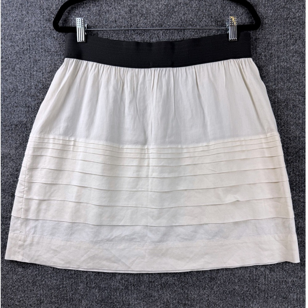 Theory Linen Cream White Tiered Pleated Skirt Elastic Waist Sz P XS Retail $295
